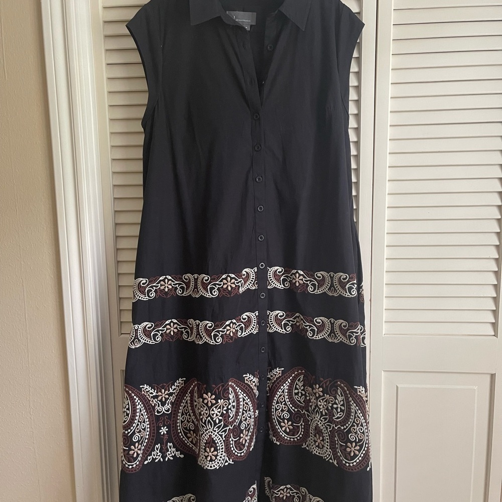 Anthropologie Black Sleeveless Midi Dress with Notched Collar